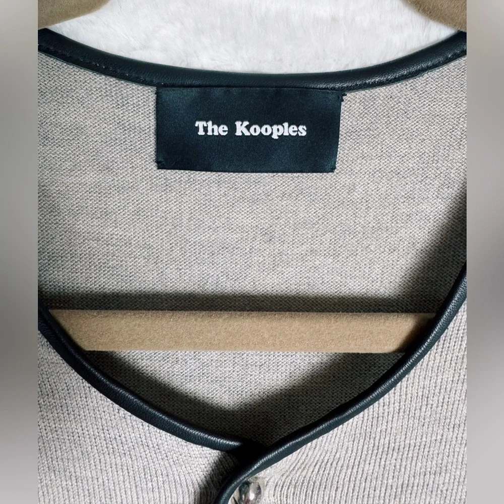 ✨NWOT The Kooples Merino Wool Leather Trim Skull Snap Henley Sweater - Picture 3 of 5